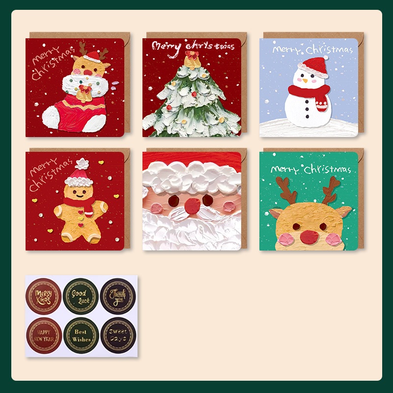 Square Oil Painting Christmas Card Set – Festive Celebration Series