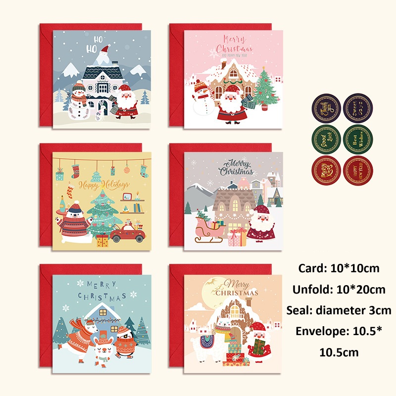 Square Fresh Style Oil Painting Christmas Card Set